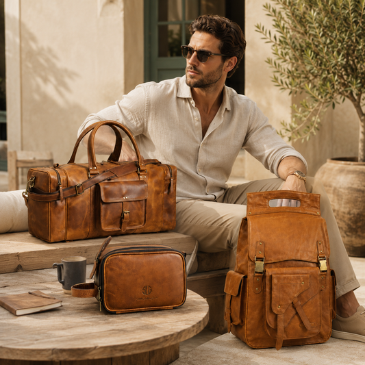 The Voyager Trio - Buffalo Leather Holdall, Backpack & Wash Bag Set