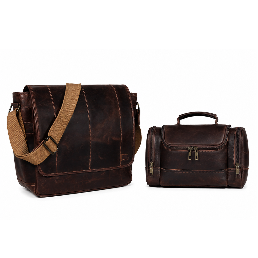 The Regal Briefcase & Leather Wash Bag Combo