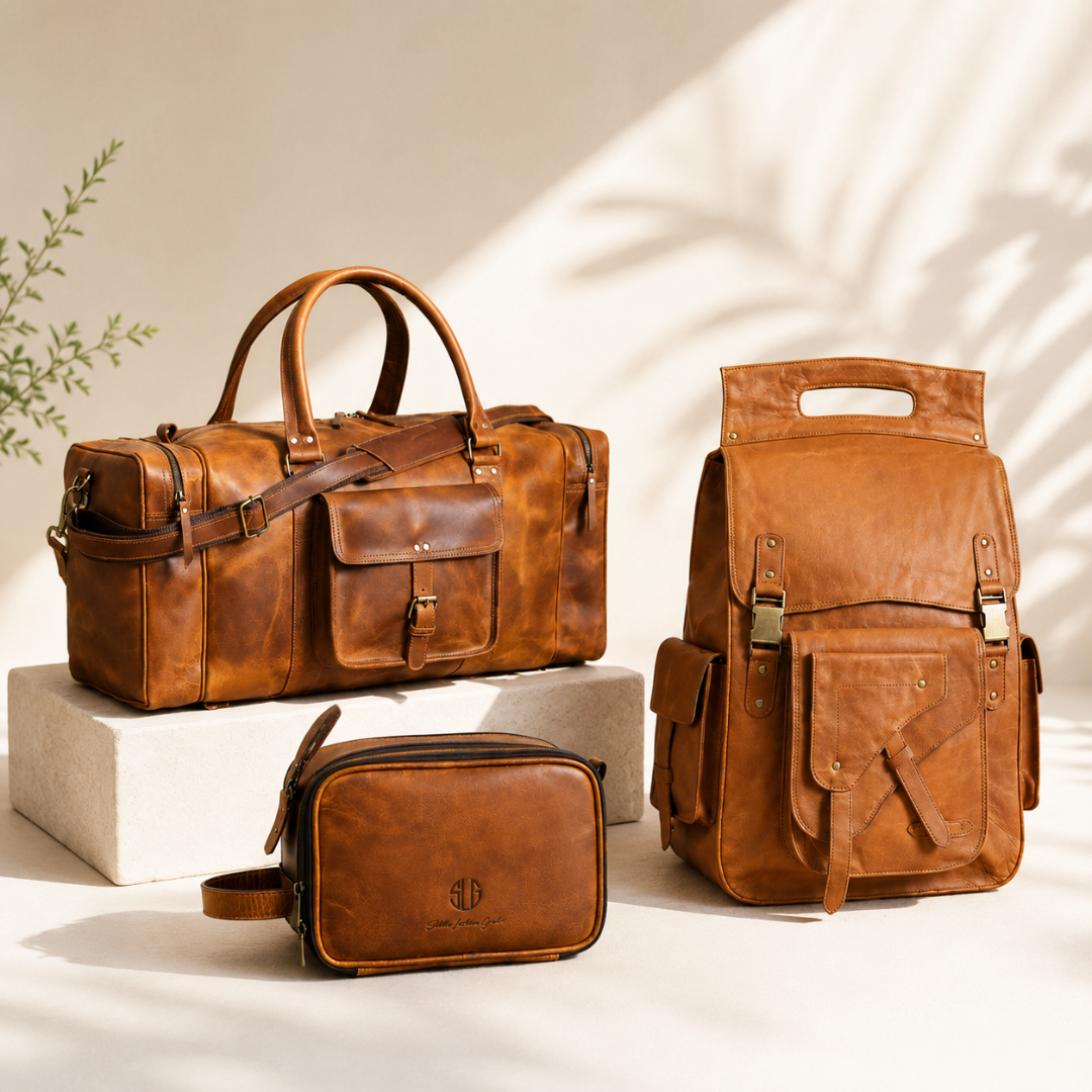 The Voyager Trio - Buffalo Leather Holdall, Backpack & Wash Bag Set