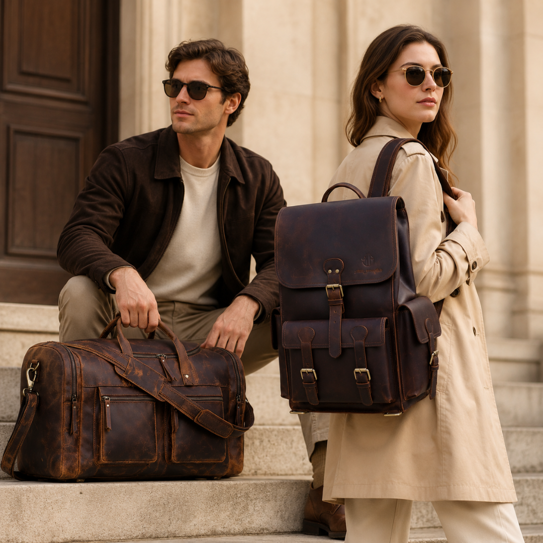 The Drifter Duo - Buffalo Leather Duffle Bag & Backpack Combo