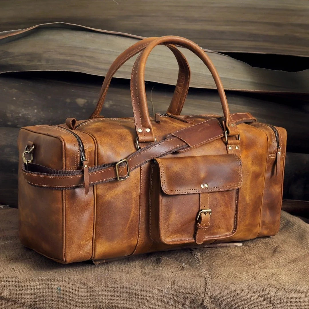 The Voyager Trio - Buffalo Leather Holdall, Backpack & Wash Bag Set
