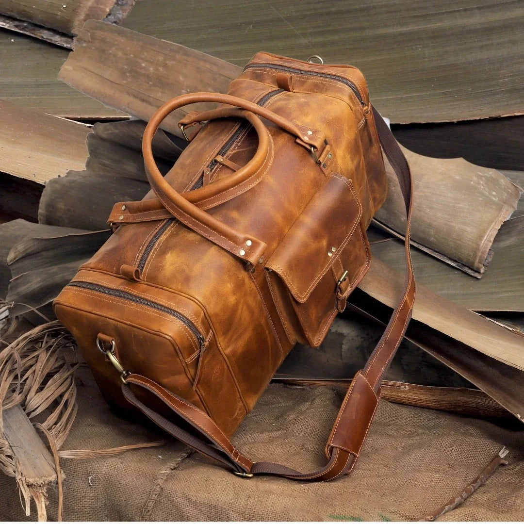 The Voyager Trio - Buffalo Leather Holdall, Backpack & Wash Bag Set