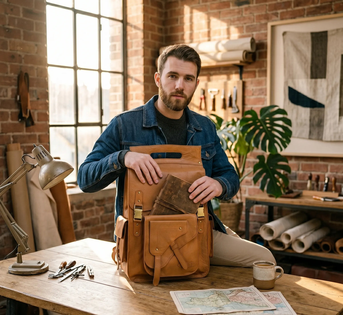 The Voyager Trio - Buffalo Leather Holdall, Backpack & Wash Bag Set