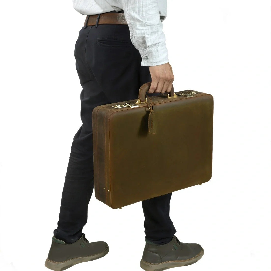 The Vintage Buffalo Leather hard shell attachéd Case Briefcase