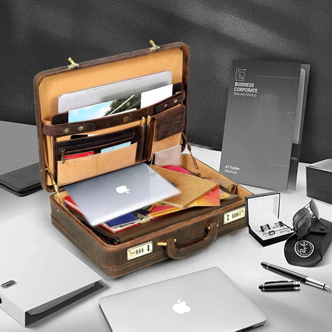 The Vintage Buffalo Leather hard shell attachéd Case Briefcase