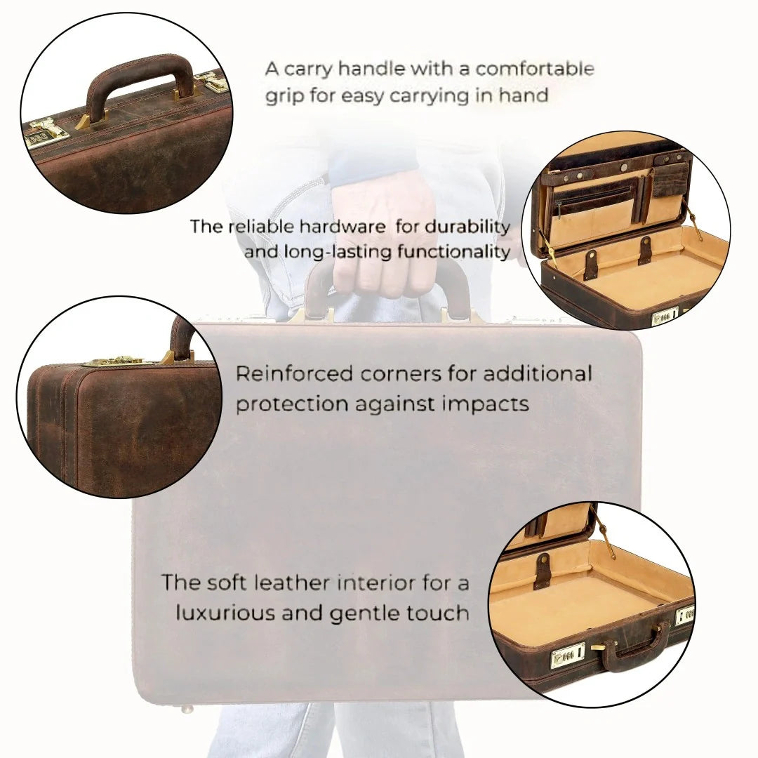 The Vintage Buffalo Leather hard shell attachéd Case Briefcase