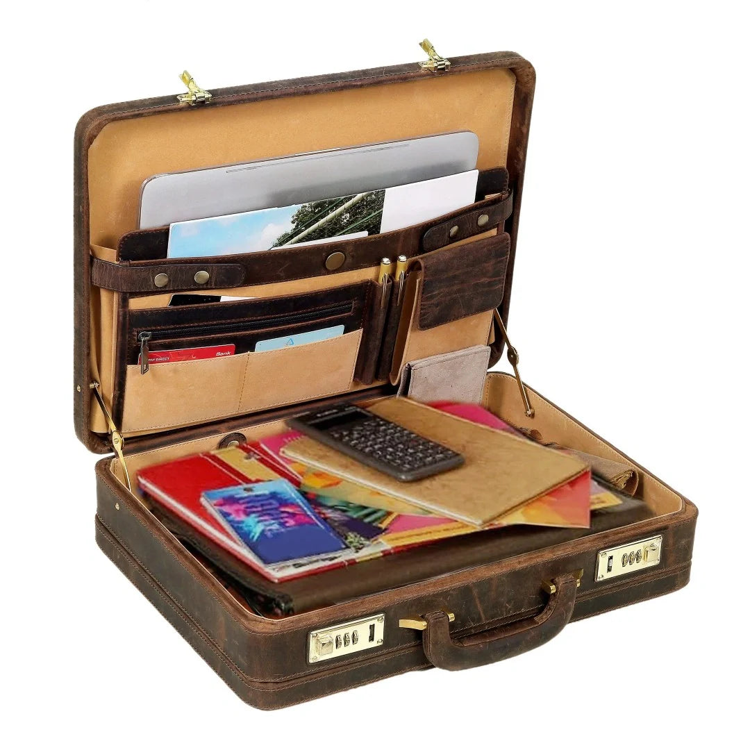 The Vintage Buffalo Leather hard shell attachéd Case Briefcase