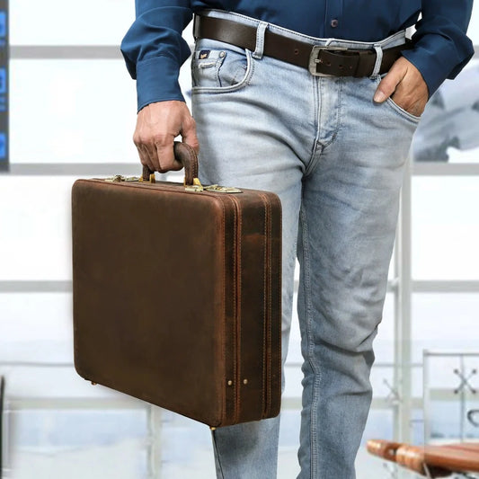 The Vintage Buffalo Leather hard shell attachéd Case Briefcase